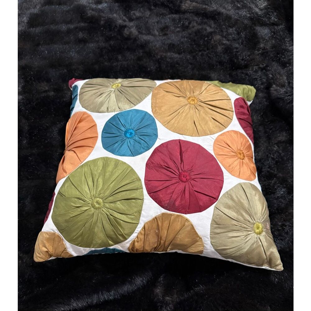 Pier 1 Import Silk Colorful Circle Print Applique Throw Sofa Pillow Decorative‎